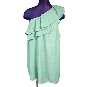 Lane Bryant Seafoam One Shoulder Double Flounce Ruffle Top Size 28 Women's T40